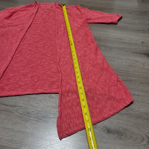 Eileen Fisher Linen Cotton Open Front Cardigan Coral Pink Short Sleeve Medium - Picture 5 of 6